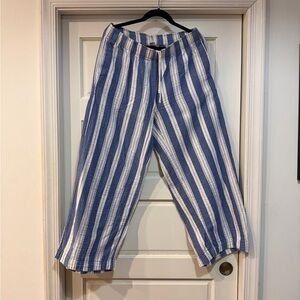 Old Navy Blue and White Striped Women’s Linen Blend Pants